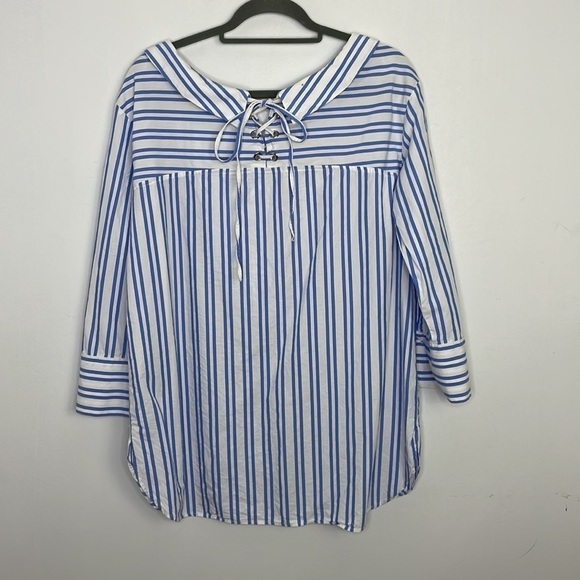 Zara oversized stripes lace back blouse - Picture 5 of 7